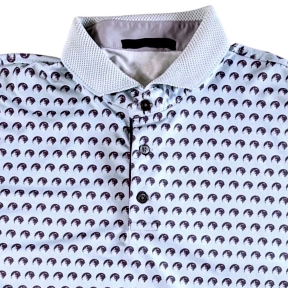 Greyson Polo Shirt Mens Large Blue Wolf‎ Print AOP Performance Short Sleeve